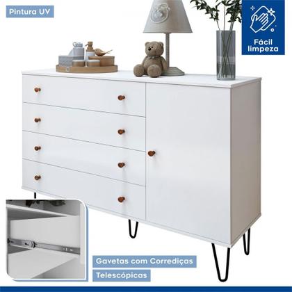 Imagem de Quarto Infantil Completo Seraphina 1 Porta 8 Gavetas Branco Aurora - Minastex