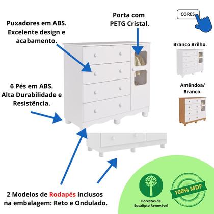 Imagem de Quarto Infantil Completo Uli Mini Cama Montessoriana Cômoda 1 Porta 4 Gavetas 100% MDF Peroba