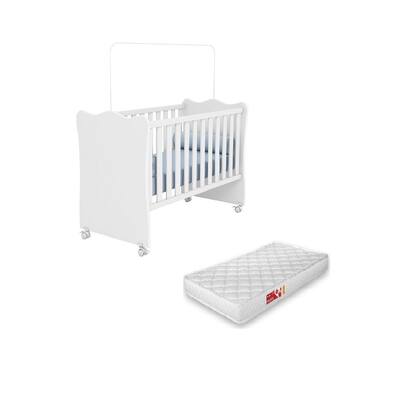 Imagem de Quarto Infantil Doce Sonho Roupeiro c/ Nicho + Berço c/ Rodízio + Colchão + Cômoda Branco