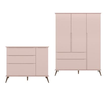 Imagem de Quarto Infantil Guarda-Roupa 3 Portas e Cômoda 3 Gavetas Retrô 100% MDF Melinda Rosê