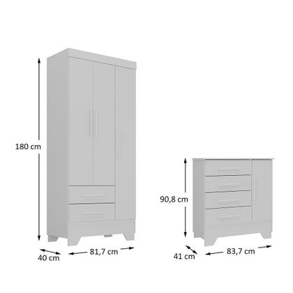 Imagem de Quarto Infantil Guarda Roupa 3 Portas e Cômoda Catavento Rodial