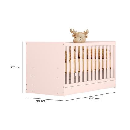 Imagem de Quarto Infantil Guarda Roupa com Comoda e Berço Mini Cama Americano Rosa