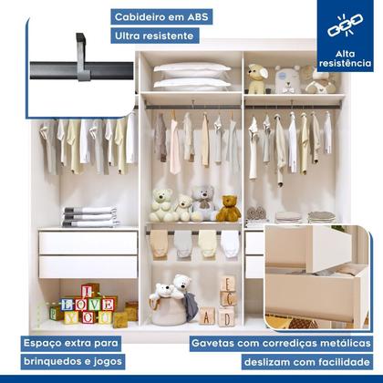 Imagem de Quarto Infantil Guarda Roupa Premium Thalia 205,9cm 3 Portas e Cômoda 129,5cm 1 Porta 4 Gavetas Minastex