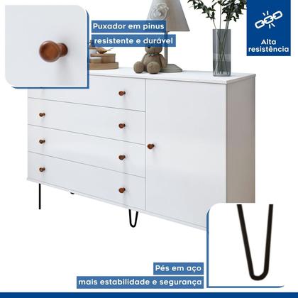 Imagem de Quarto Infantil Guarda Roupa Premium Thalia 205,9cm 3 Portas e Cômoda 129,5cm 1 Porta 4 Gavetas Minastex