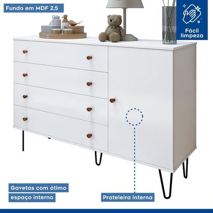 Imagem de Quarto Infantil Guarda Roupa Premium Thalia 205,9cm 3 Portas e Cômoda 129,5cm 1 Porta 4 Gavetas Minastex