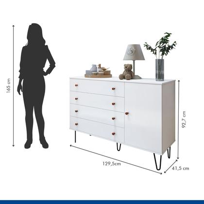 Imagem de Quarto Infantil Guarda Roupa Premium Thalia 205,9cm 3 Portas e Cômoda 129,5cm 1 Porta 4 Gavetas Minastex