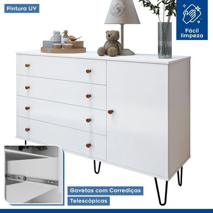 Imagem de Quarto Infantil Guarda Roupa Premium Thalia 205,9cm 3 Portas e Cômoda 129,5cm 1 Porta 4 Gavetas Minastex