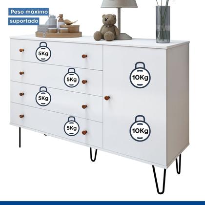 Imagem de Quarto Infantil Guarda Roupa Premium Thalia 205,9cm 3 Portas e Cômoda 129,5cm 1 Porta 4 Gavetas Minastex