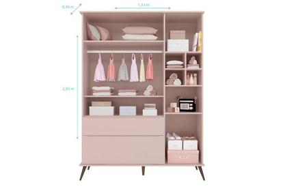 Imagem de Quarto Infantil Retro com Guarda Roupa 3 Portas e Comoda 1 Porta e 3 Gavetas Rose - Phoenix Baby