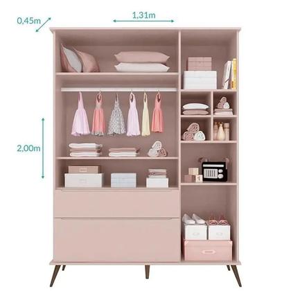 Imagem de Quarto Infantil Retro com Guarda Roupa e Cômoda Melinda Rosê