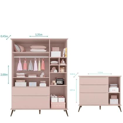 Imagem de Quarto Infantil Retro com Guarda Roupa e Cômoda Melinda Rosê