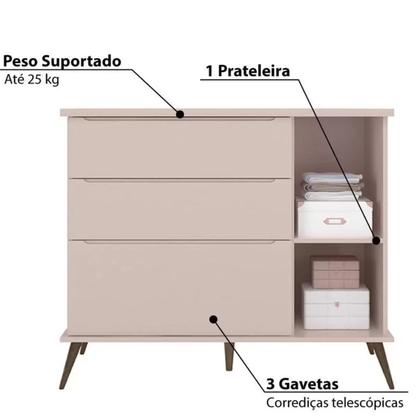 Imagem de Quarto Infantil Retro com Guarda Roupa e Cômoda Melinda Rosê