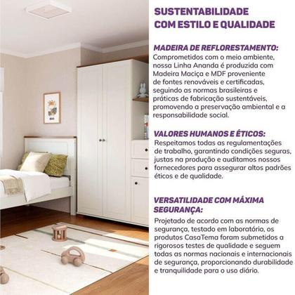 Imagem de Quarto Juvenil Funcional Cama Solteiro e Guarda Roupa Ananda Casatema Off White/Mel