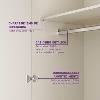 Imagem de Quarto Juvenil Funcional Cama Solteiro e Guarda Roupa Ananda Casatema Off White/Mel