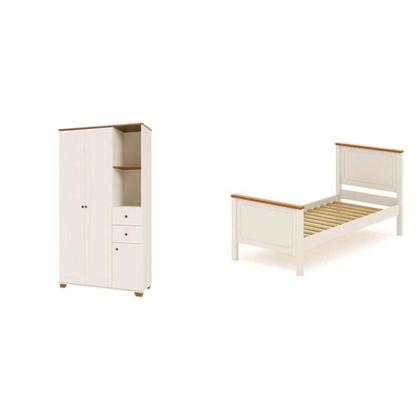 Imagem de Quarto Juvenil Funcional Cama Solteiro e Guarda Roupa Ananda Casatema Off White/Mel