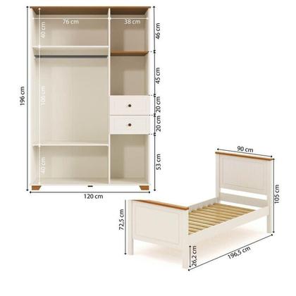 Imagem de Quarto Juvenil Funcional Cama Solteiro e Guarda Roupa Ananda Casatema Off White/Mel