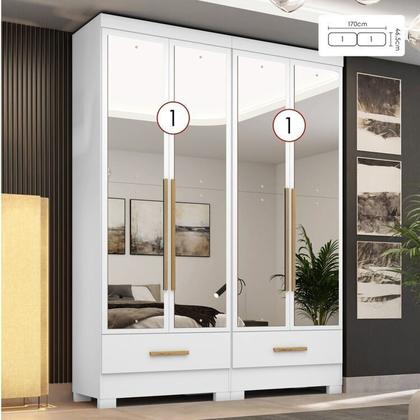 Imagem de Quarto Modulado 100% MDF 2 Peças 4 Portas 2 Gavetas com Espelhos Smart Plus Espresso Móveis Branco