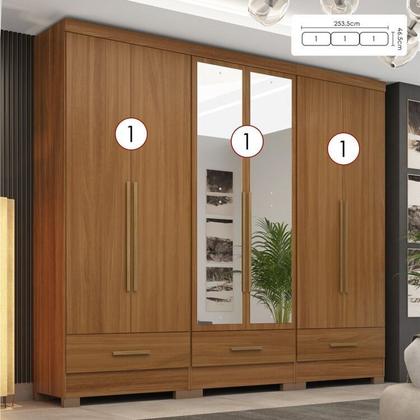 Imagem de Quarto Modulado 3 Peças 6 Portas 3 Gavetas com Espelhos Smart Plus