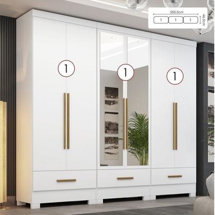 Imagem de Quarto Modulado 3 Peças 6 Portas 3 Gavetas com Espelhos Smart Plus