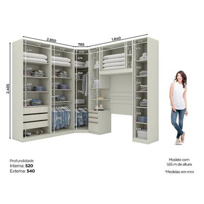 Imagem de Quarto Modulado Casal 9 Portas 3 Gavetas Canto Oblíquo Areia