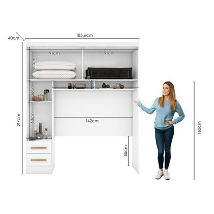 Imagem de Quarto Modulado Casal Completo 4 Peças 5 Portas 4 Gavetas com Maleiro e Espelhos Smart Plus