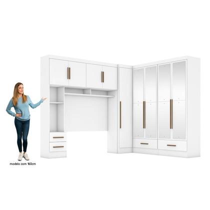 Imagem de Quarto Modulado Casal Completo 4 Peças 5 Portas 4 Gavetas com Maleiro e Espelhos Smart Plus