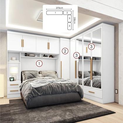 Imagem de Quarto Modulado Casal Completo 4 Peças 5 Portas 4 Gavetas com Maleiro e Espelhos Smart Plus