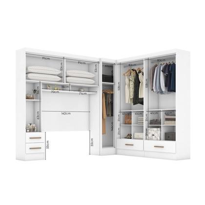 Imagem de Quarto Modulado Casal Completo 4 Peças 5 Portas 4 Gavetas com Maleiro e Espelhos Smart Plus