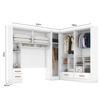 Imagem de Quarto Modulado Casal Completo 4 Peças 5 Portas 4 Gavetas com Maleiro e Espelhos Smart Plus