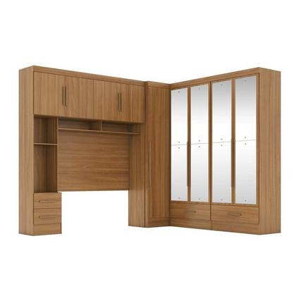 Imagem de Quarto Modulado Casal Completo 4 Peças 5 Portas 4 Gavetas com Maleiro e Espelhos Smart Plus