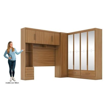 Imagem de Quarto Modulado Casal Completo 4 Peças 5 Portas 4 Gavetas com Maleiro e Espelhos Smart Plus