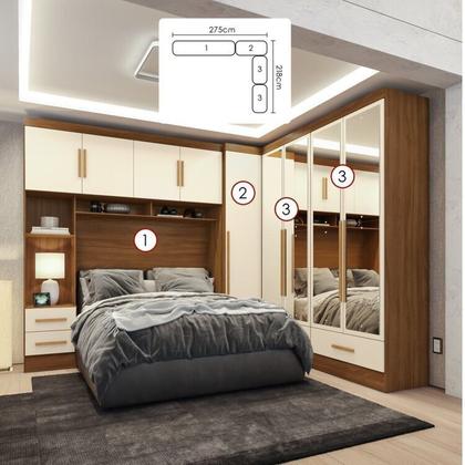 Imagem de Quarto Modulado Casal Completo 4 Peças 5 Portas 4 Gavetas com Maleiro e Espelhos Smart Plus