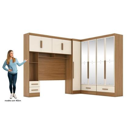 Imagem de Quarto Modulado Casal Completo 4 Peças 5 Portas 4 Gavetas com Maleiro e Espelhos Smart Plus