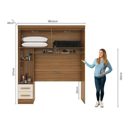 Imagem de Quarto Modulado Casal Completo 4 Peças 5 Portas 4 Gavetas com Maleiro e Espelhos Smart Plus