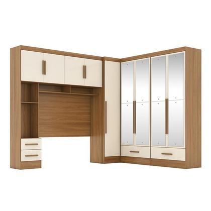 Imagem de Quarto Modulado Casal Completo 4 Peças 5 Portas 4 Gavetas com Maleiro e Espelhos Smart Plus