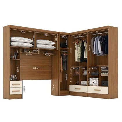 Imagem de Quarto Modulado Casal Completo 4 Peças 5 Portas 4 Gavetas com Maleiro e Espelhos Smart Plus