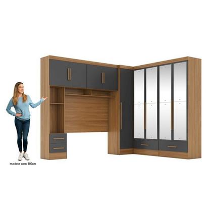 Imagem de Quarto Modulado Casal Completo 4 Peças 5 Portas 4 Gavetas com Maleiro e Espelhos Smart Plus