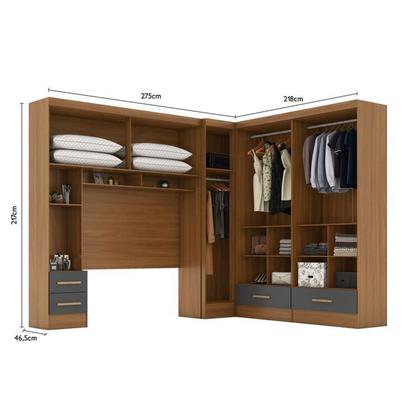 Imagem de Quarto Modulado Casal Completo 4 Peças 5 Portas 4 Gavetas com Maleiro e Espelhos Smart Plus