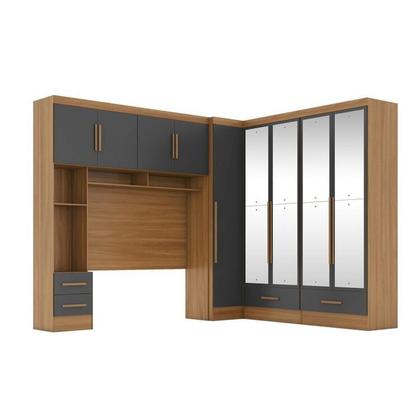 Imagem de Quarto Modulado Casal Completo 4 Peças 5 Portas 4 Gavetas com Maleiro e Espelhos Smart Plus