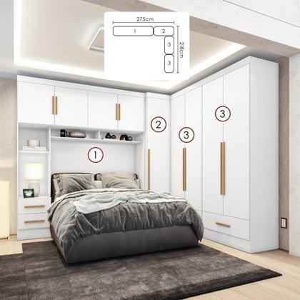 Imagem de Quarto Modulado Casal Completo 4 Peças 5 Portas 4 Gavetas com Maleiro Smart Plus