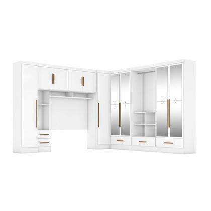 Imagem de Quarto Modulado Casal Completo 6 Peças 6 Portas 5 Gavetas com Maleiro e Espelhos Smart Plus