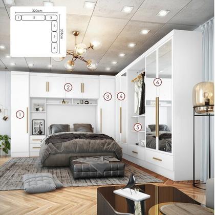 Imagem de Quarto Modulado Casal Completo 6 Peças 6 Portas 5 Gavetas com Maleiro e Espelhos Smart Plus
