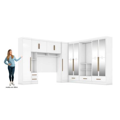 Imagem de Quarto Modulado Casal Completo 6 Peças 6 Portas 5 Gavetas com Maleiro e Espelhos Smart Plus