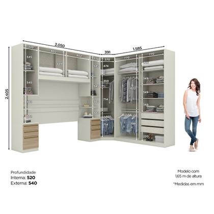Imagem de Quarto Modulado Casal Completo 9 Portas 6 Gavetas Canto Oblíquo Seletto
