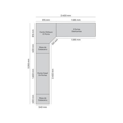 Imagem de Quarto Modulado Casal Completo 9 Portas 6 Gavetas Canto Oblíquo Seletto