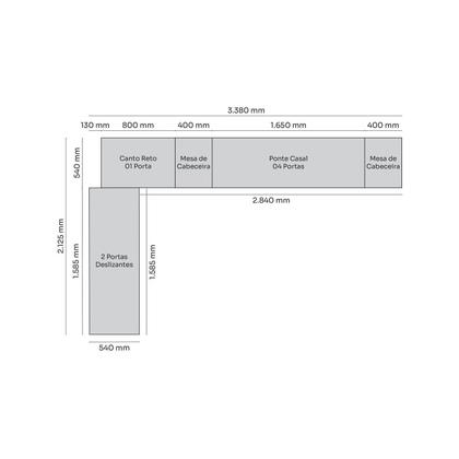 Imagem de Quarto Modulado Casal Completo 9 Portas 9 Gavetas Canto Reto Seletto