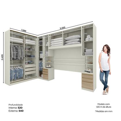 Imagem de Quarto Modulado Casal Completo 9 Portas 9 Gavetas Canto Reto Seletto