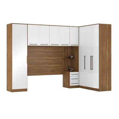 Imagem de Quarto Modulado Casal Irlanda 6 Peças (3 Armários + 1 Ponte Aérea + 2 Complementos) QCM160 Amendola/Branco - Demóbile