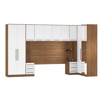 Imagem de Quarto Modulado Casal Irlanda 7 Peças (3 Armários + 1 Ponte Aérea + 3 Complementos) QCM158 Amendola/Branco - Demóbile
