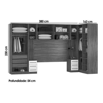 Imagem de Quarto Modulado Casal Irlanda 7 Peças (3 Armários + 1 Ponte Aérea + 3 Complementos) QCM158 Amendola/Branco - Demóbile